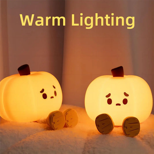 Cozy Sad Pumpkin Lamp