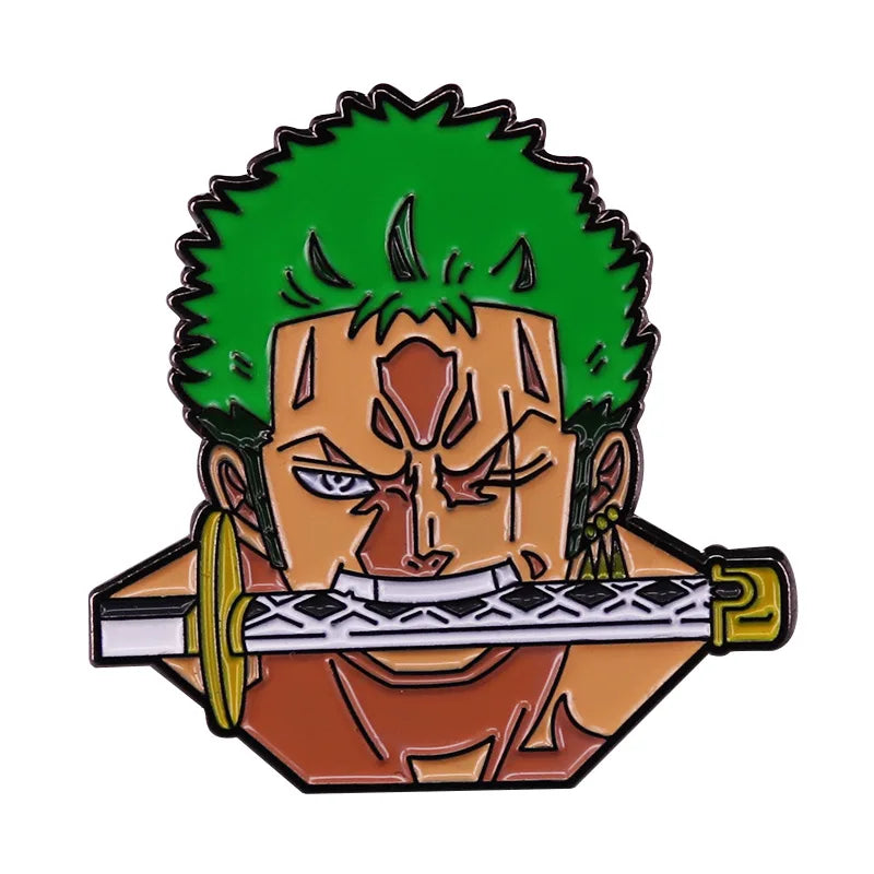 Zoro enamel pin with a serious expression and sword.