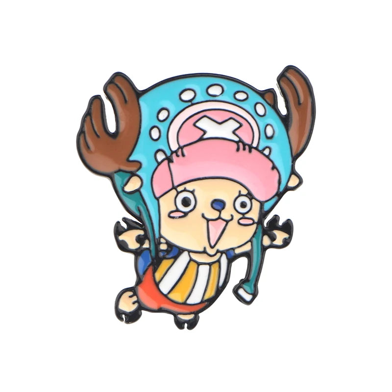 Chopper enamel pin wearing his signature blue hat with a pink X.