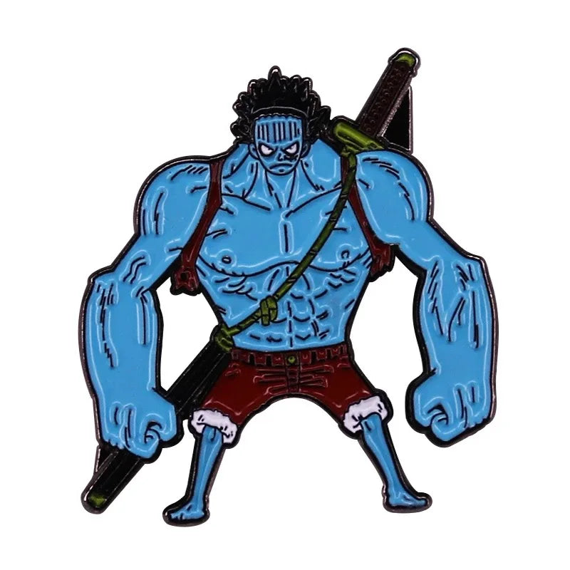 Jinbe enamel pin in a fighting stance with a blue muscular build.