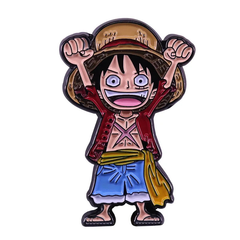 Chibi Luffy enamel pin with his signature red vest and straw hat - luffy-chibi-pin