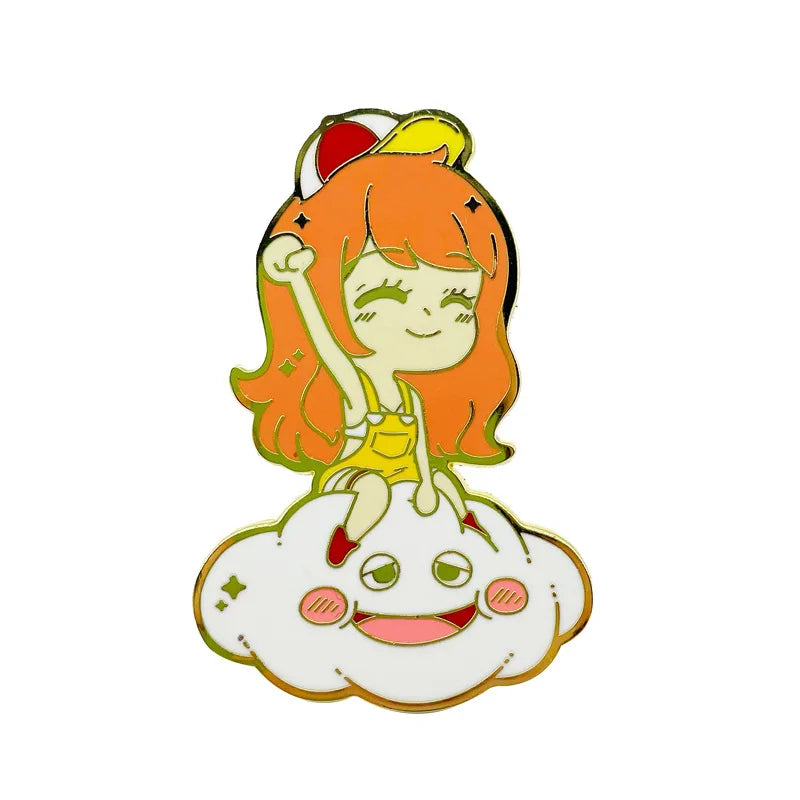 Nami enamel pin with a gentle smile, wearing a white and gold dress.