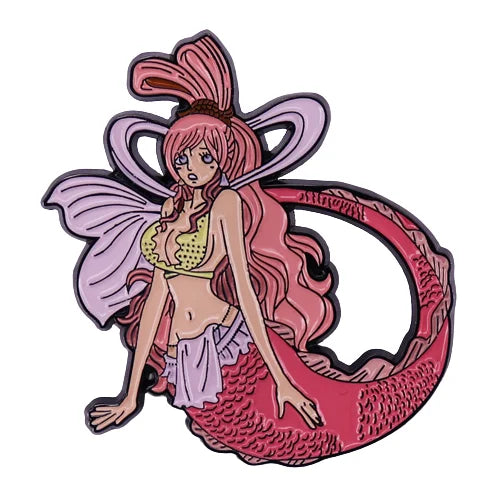 Shirahoshi mermaid enamel pin with pink and gold details.