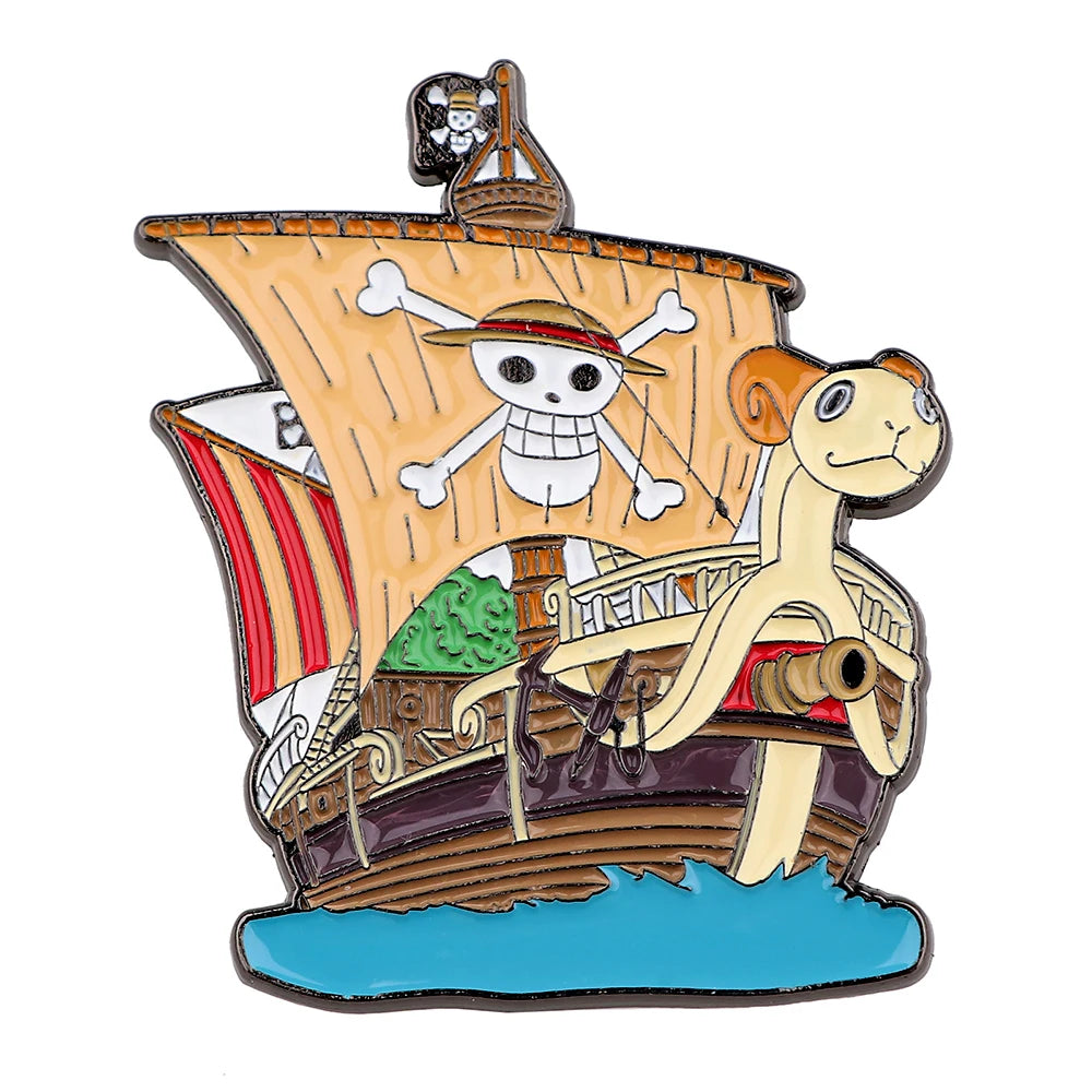 Thousand Sunny ship enamel pin with a cute and cartoonish design.