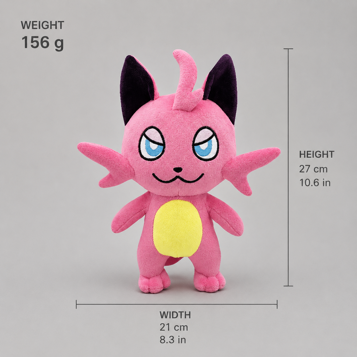 Cattiva plush from Palworld, 27 cm tall and 21 cm wide, weighing 156 g.