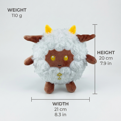 Lamball plush from Palworld, measuring 20 cm tall and 21 cm wide, and weighing 110 g.