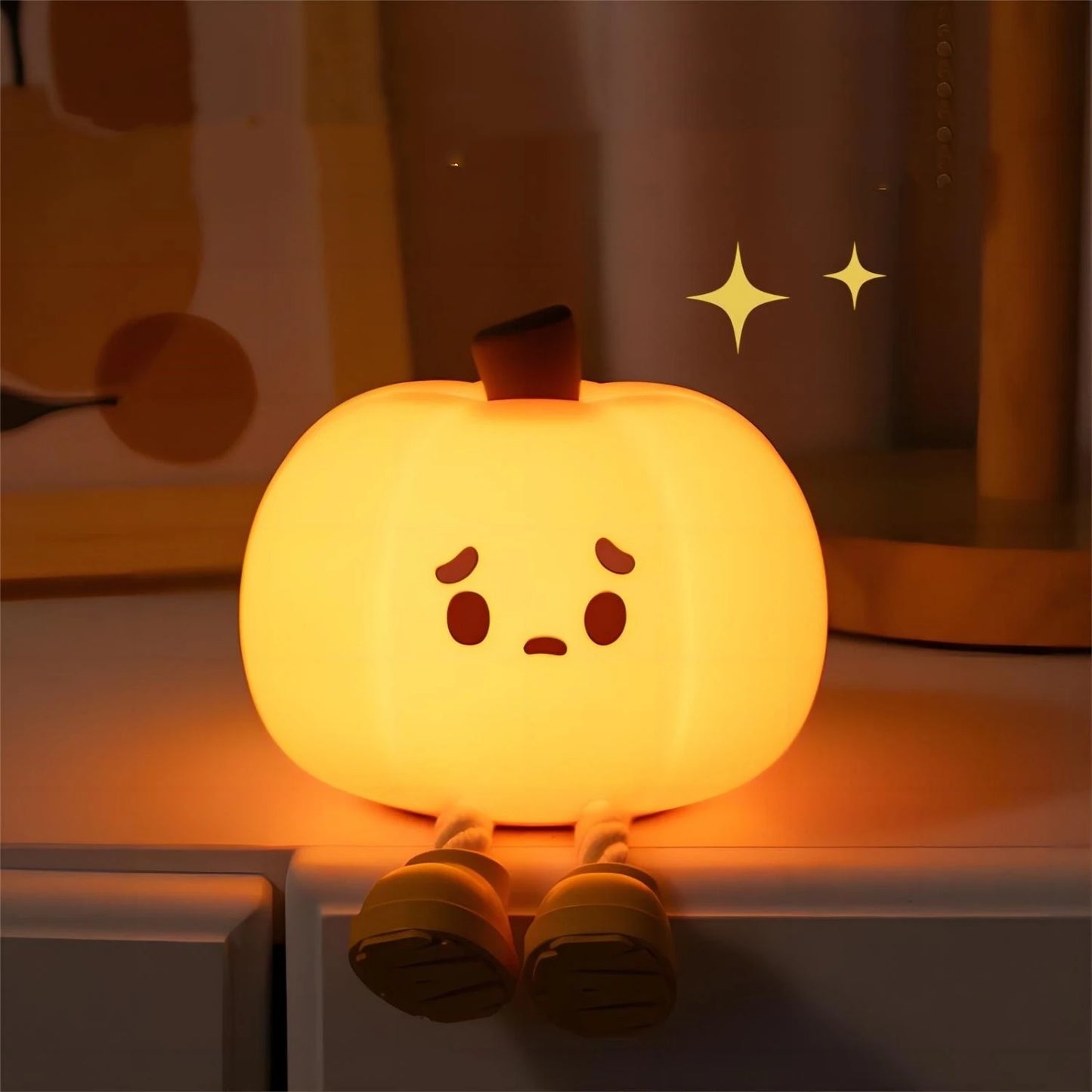 Cozy Sad Pumpkin Lamp