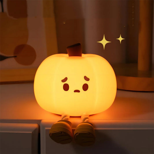 Cozy Sad Pumpkin Lamp