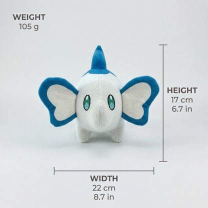 Teafant plush from Palworld, measuring 17 cm tall and 22 cm wide, and weighing 105 g.