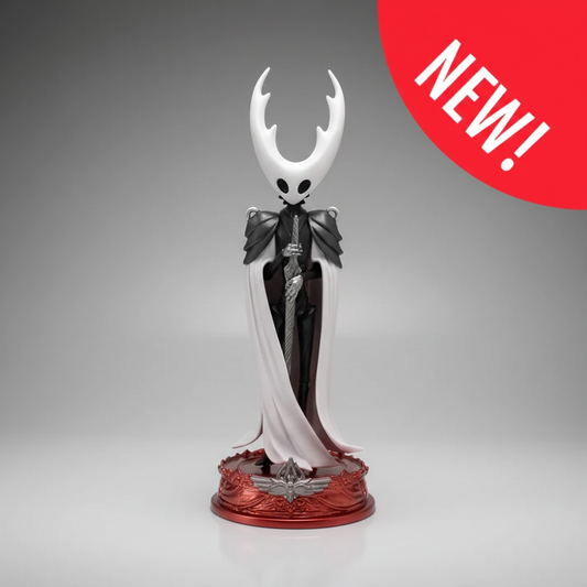 Statue of a hollow knight with a white face and black clothing on a gray background with a 'NEW!' label.