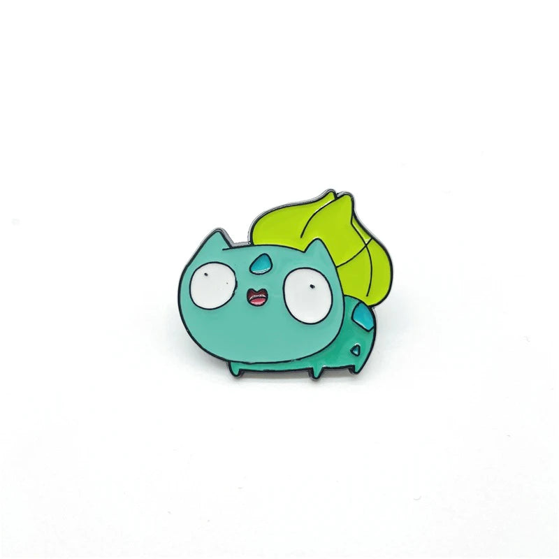 Close-up of the PokeDerp Bulbasaur pin with a unique and quirky twist.