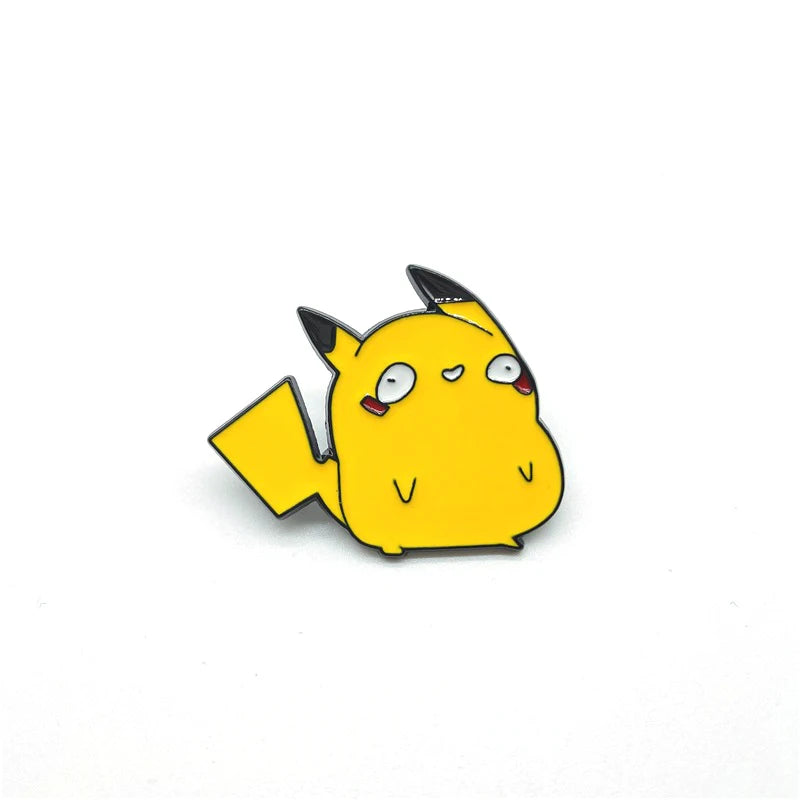 Close-up of the PokeDerp Pikachu pin, showcasing its adorable and humorous design.