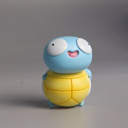 Funny Squirtle figurine with a derpy expression, wide eyes, and a cheerful smile, adding a playful and quirky touch to the classic Pokémon design