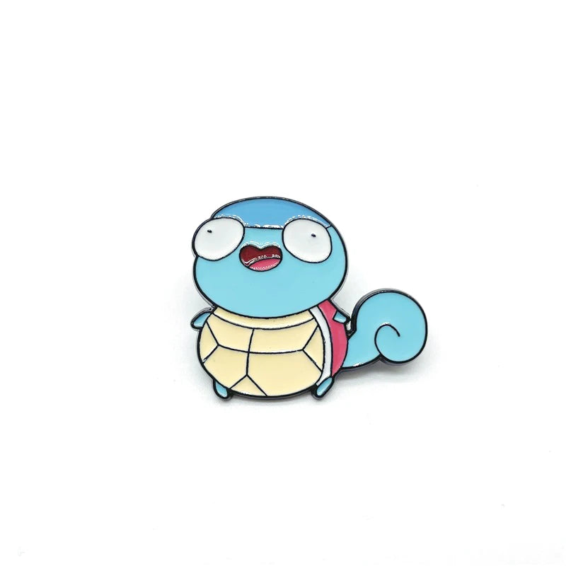 Close-up of the PokeDerp Squirtle pin with a fun and playful look.